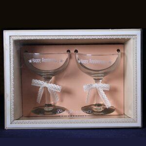 Vintage Loves Remembrance Coupe Anniversary Glasses by Heartline